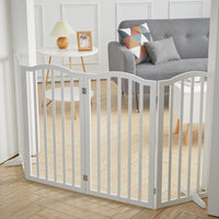 4-panel freestanding wooden baby safety gate and foldable room divider – full view
