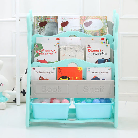 65cm W x 70 cm H Kids Dolphin Book Rack with Toy Boxes