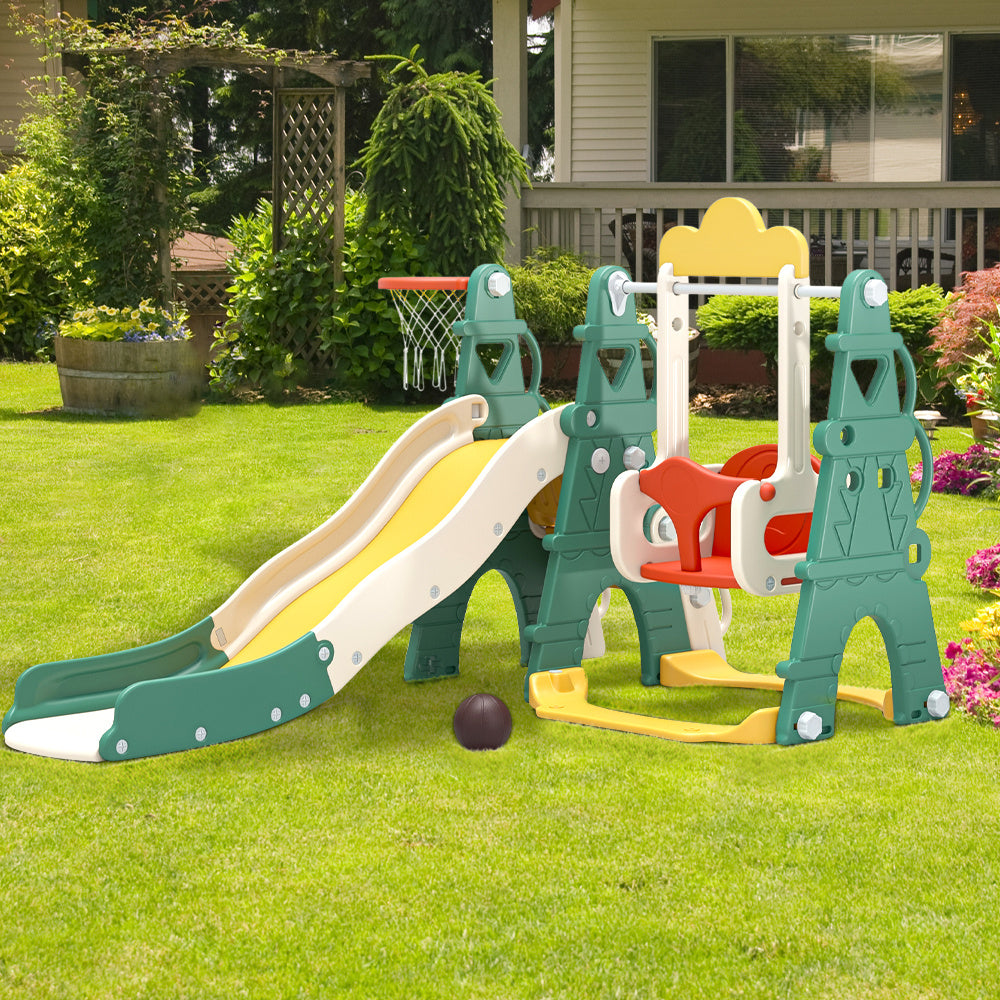 94cm H 4-in-1 Kids Swing and Slide Set, with Basketball Hoop
