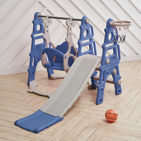 105cm H Kids Toddler Swing and Slide Set with Basketball Hoop