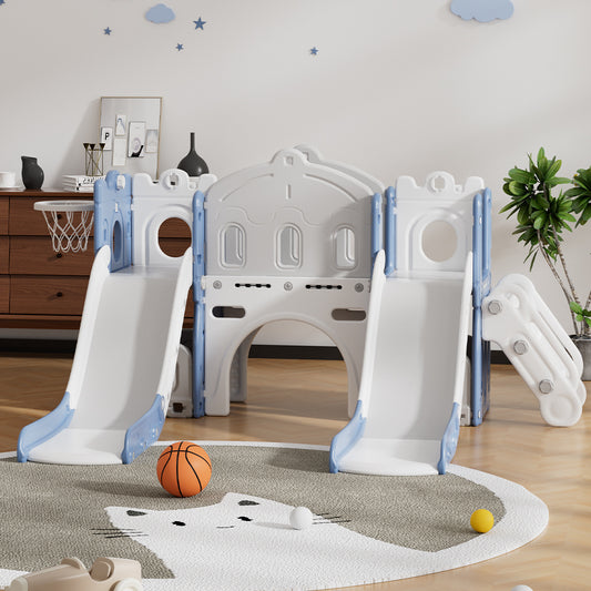115cm H Toddler Two Slides Playset, with Basketball Hoop