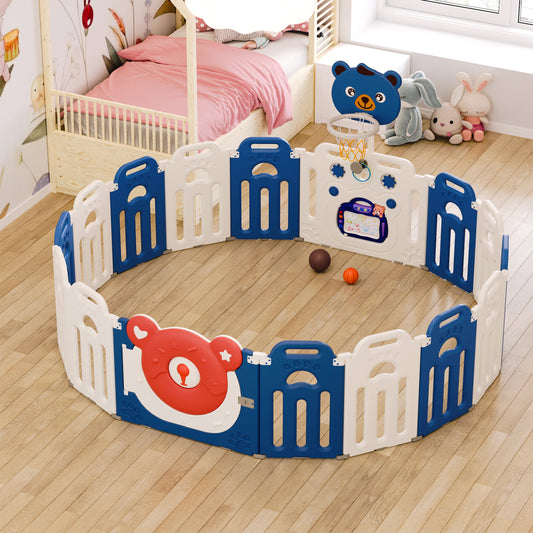 163cm W x 203cm D Baby Playpen Kids Safety Gate with Basketball Hoop,10 Panel