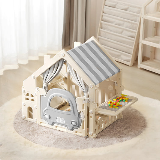 80cm H Plastic Playhouse with Built-in Storage Rack and Building Block Table