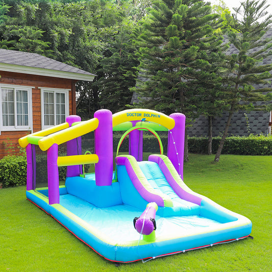 285cm W x 180cm H Kids Inflatable Bounce House  and Waterslide Splash Pool ,with Air Blower,