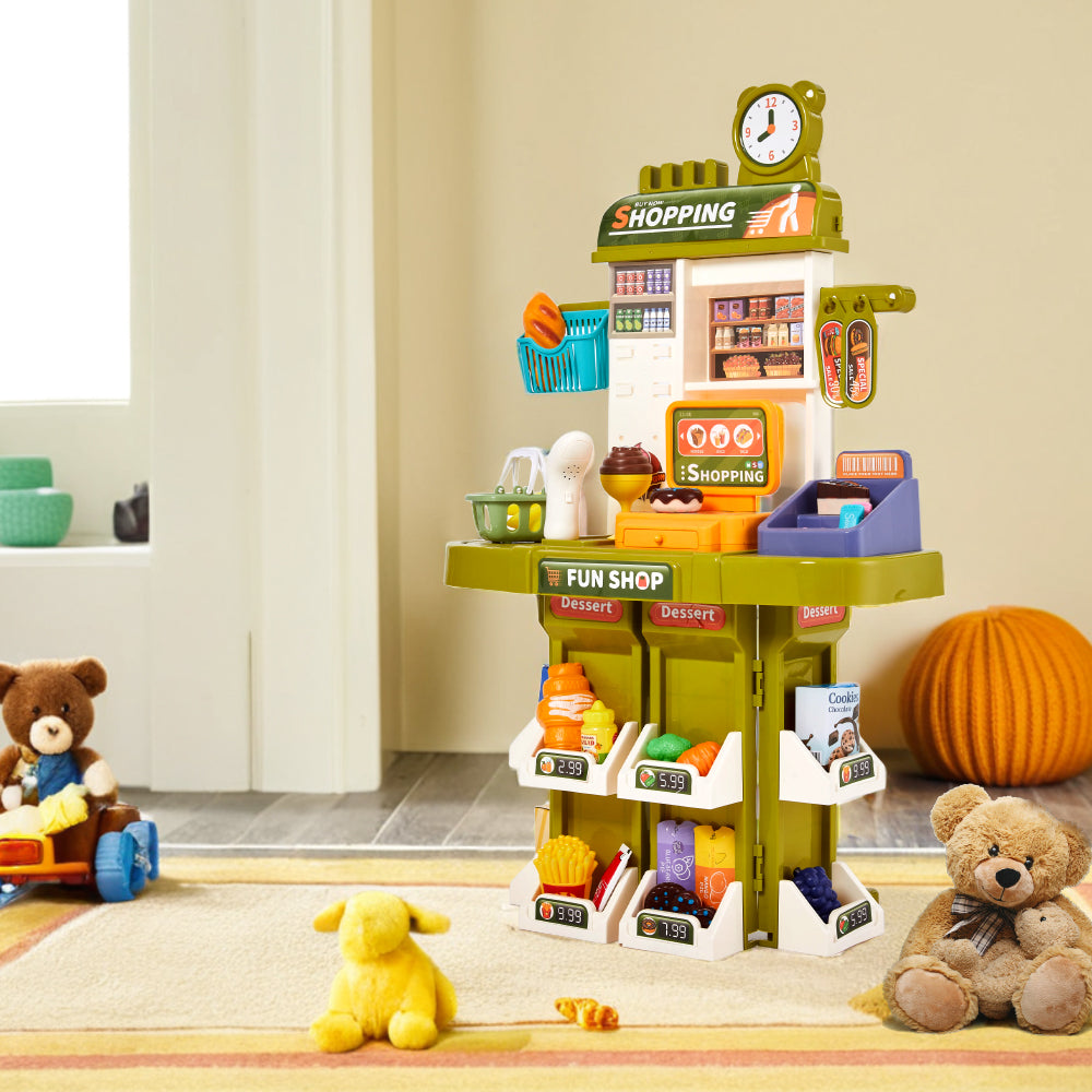 38 pcs kids pretend supermarket shopping playset with cash register – full view