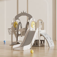 3-in-1 Kids Slide and Swing Set with Basketball Hoop for Indoor and Outdoor Play, Toddler Playground Activity Center