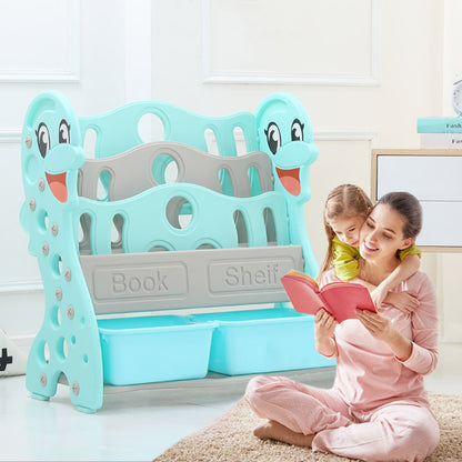 65cm W x 70 cm H Kids Dolphin Book Rack with Toy Boxes