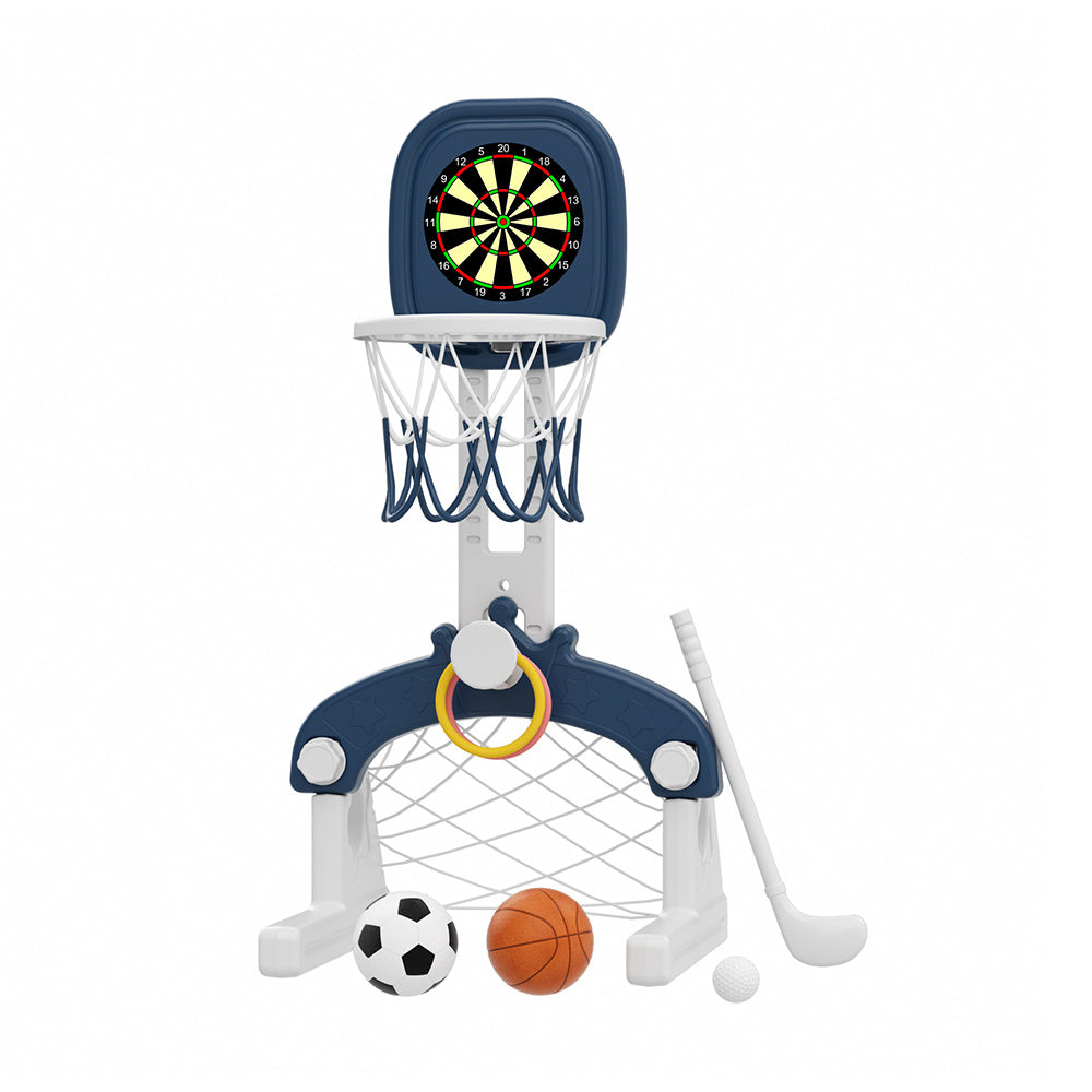 85cm H 5-in-1 Kids Basketball Hoop with  Football and Golf, Ring Toss and Dartboard Playset