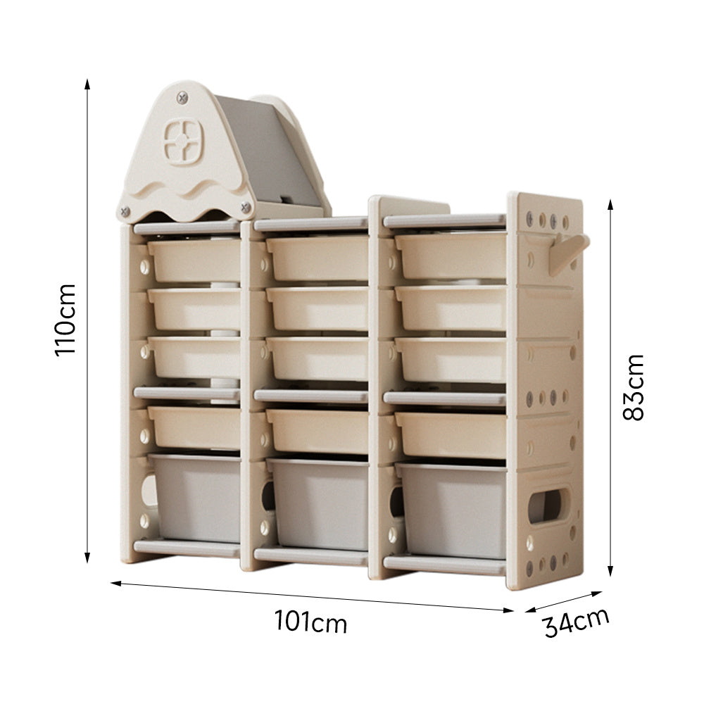101cm W x  110 cm H 5 Tier Plastic Toy Storage Organizer with 15 Pull-Out Bins,Roof Top
