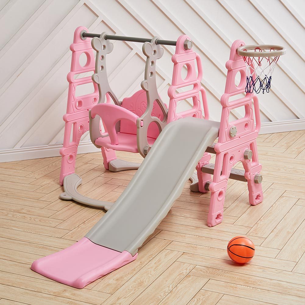 105cm H Kids Toddler Swing and Slide Set with Basketball Hoop