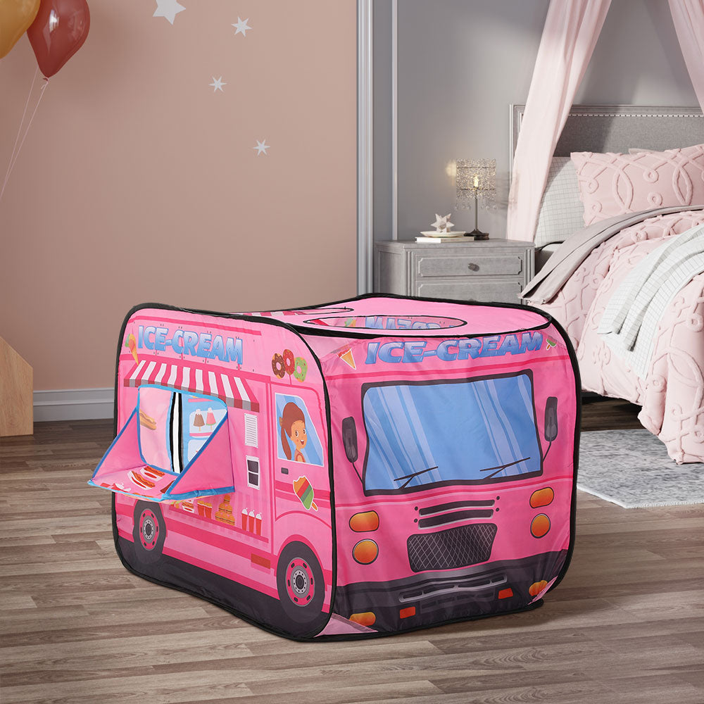 Kids ice cream truck-themed play tent with two top openings – colorful indoor outdoor toy tent