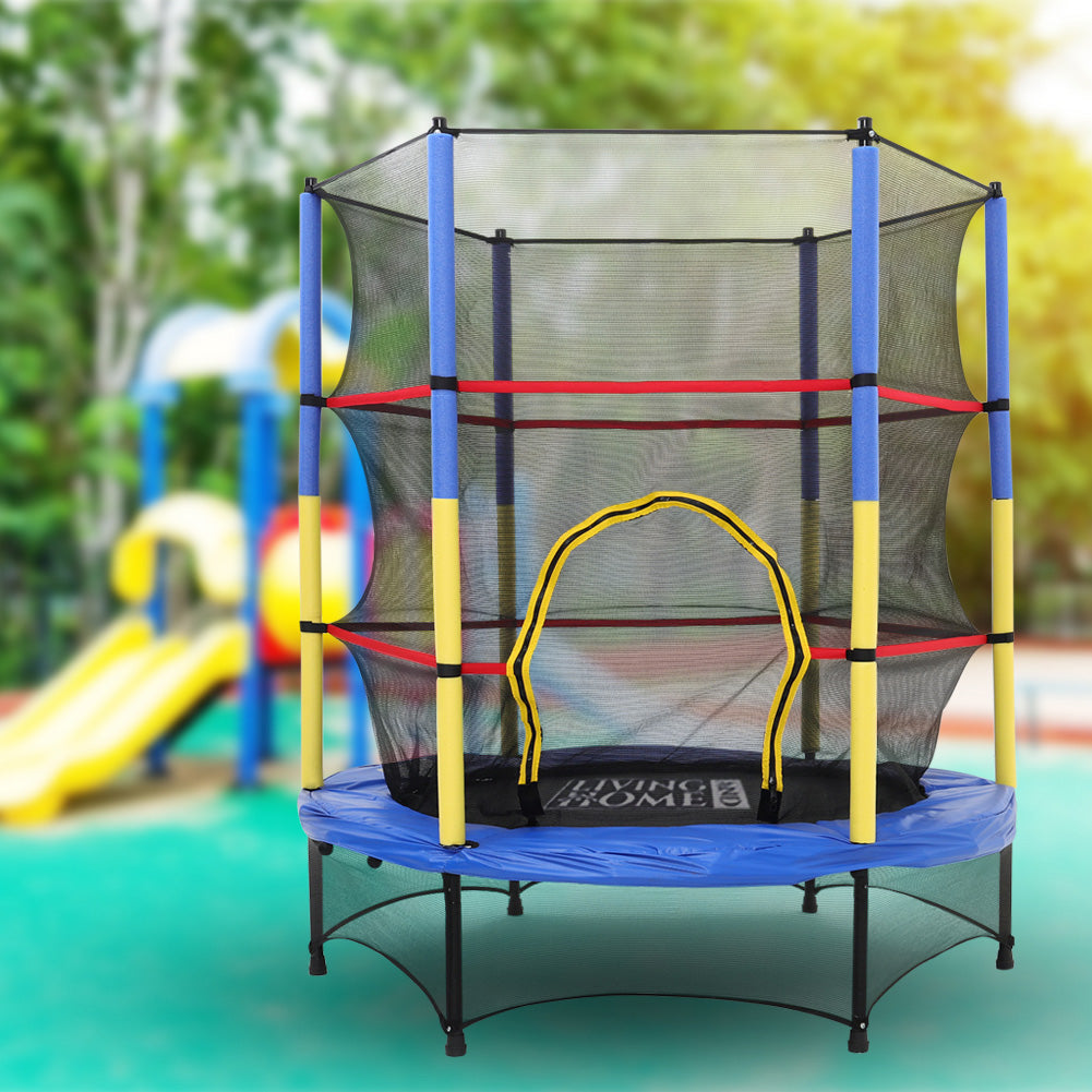 160 cm H x 4.5 FT diameter kids mini trampoline with safety enclosure net – assembled view