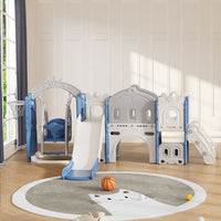 115cm H 3-in-1 Kid Swing and Slide Playset with Basketball Hoop