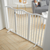3-panel freestanding wooden baby safety gate and foldable room divider – full view