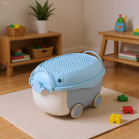 Dolphin-Shaped Toy Storage Box with Wheels & Handle & Building Block Lid