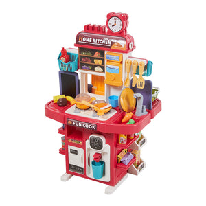 Back view of 83 pcs accessories kids pretend 2 in 1 kitchen supermarket playset