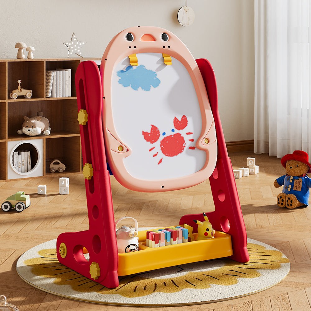 Double sided kids magnetic easel with chalkboard and whiteboard – adjustable height