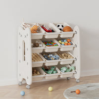 76cm wide 4-tier toy storage organizer with 12 removable bins – front view