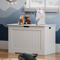 75cm wide white large toy storage cabinet – front view with open compartments
