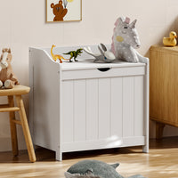 55cm wide white large toy storage cabinet – front view with open compartments