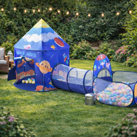 3 in 1 Aerospace Theme Play Tent with Play Tunnel and Ball Pit