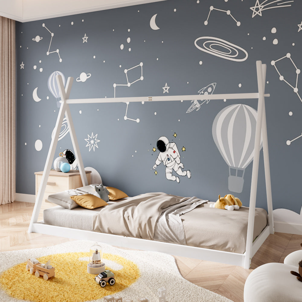 200cm wide Montessori floor bed for kids – front angled view