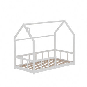 167cm x 87cm white pine kids floor bed with house frame