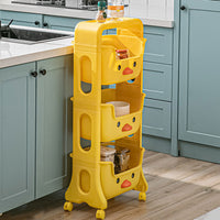 Mobile 3-tier kids toy storage rack with colorful bins – 95cm tall, front view