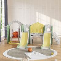 131cm H Kid Swing and 2 Slides Playset with Basketball Hoop