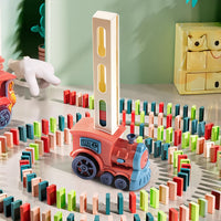 Pink Electric Domino Laying Train Toy for Kids with Lights and Fun