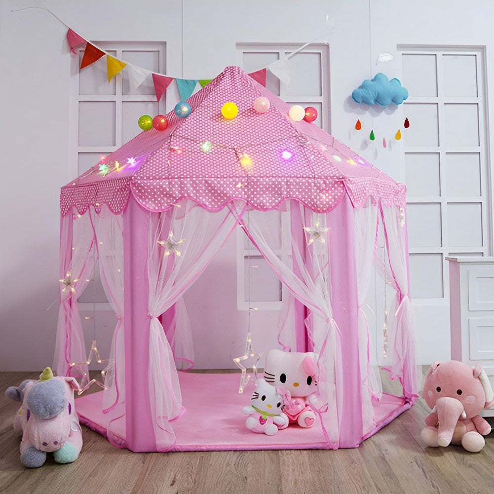 Hexagon pink princess castle play tent for kids – whimsical indoor outdoor tent