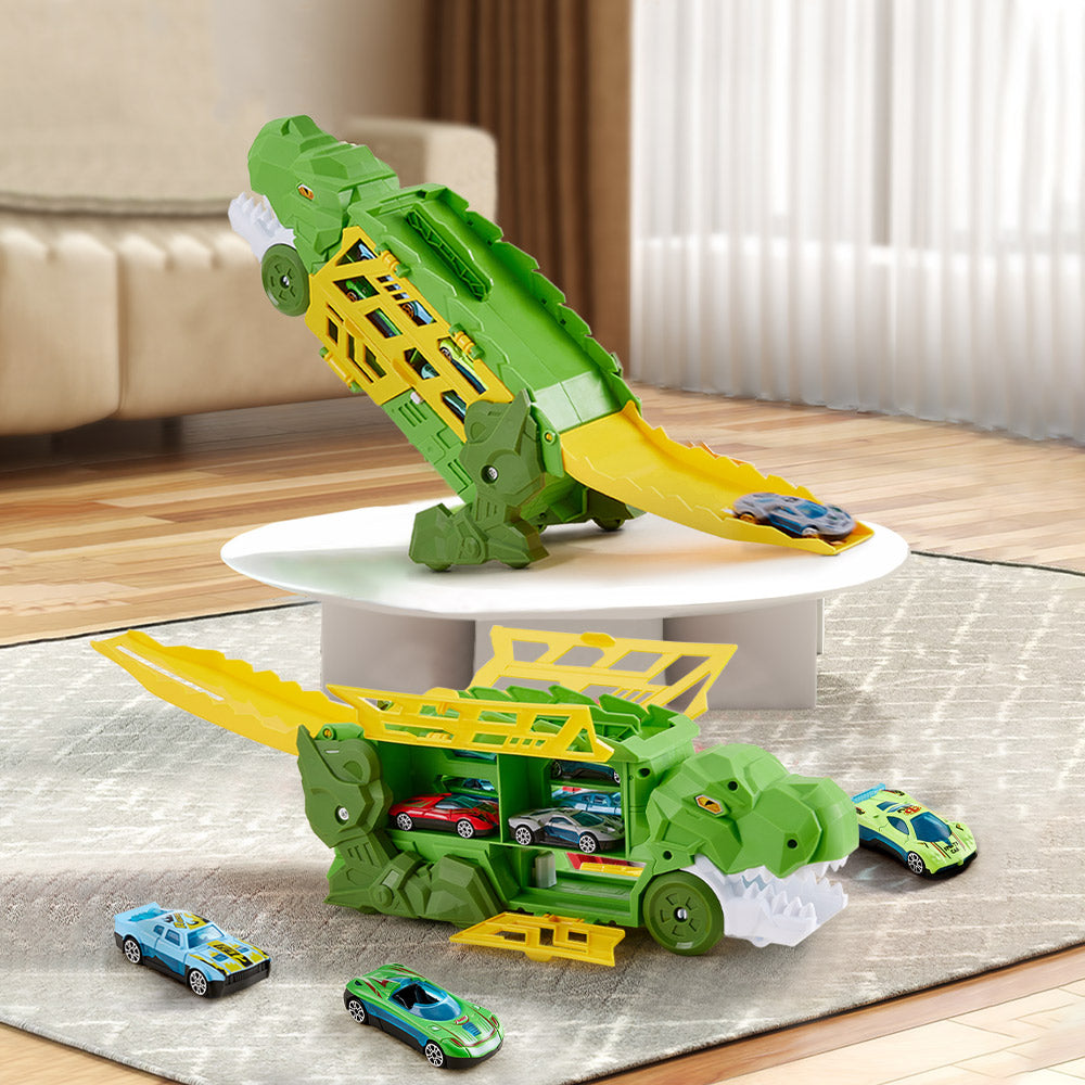 Dinosaur Toy Truck Set with Mini Race Cars and Dynamic Track