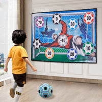 Child Wearing Football Kit Playing with Portable Soft Foldable Kids Football Game Target Set