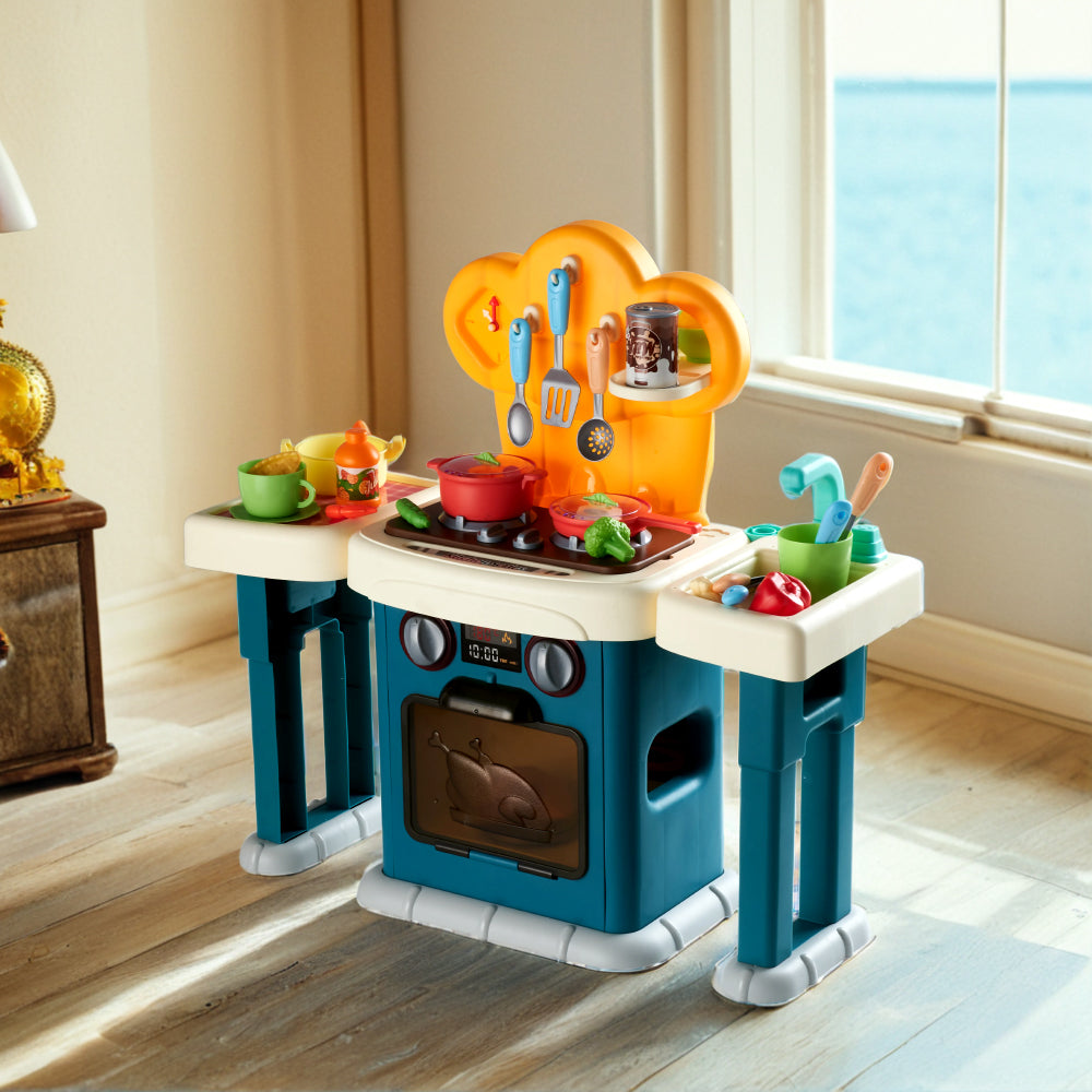Kids interactive kitchen playset with lights, sounds, and play food – full view