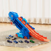 Transforming dinosaur kids toy truck with dual car race tracks – full view