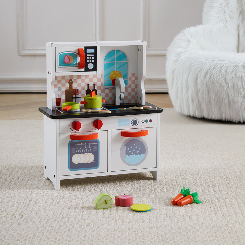 Wooden mini kitchen playset for kids Montessori pretend play – full view