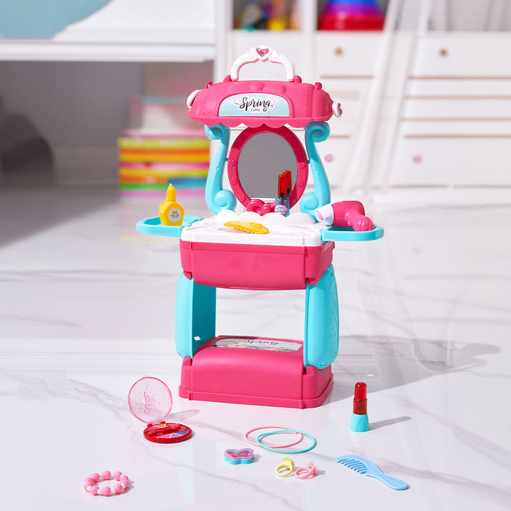Foldable kids dressing table toy set with mirror and accessories – full view