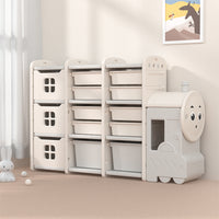 129cm wide kids floor-standing toy storage cabinet shaped like a bus – front view